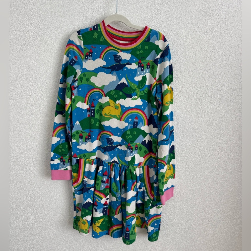 Mini Boden Dragon and Rainbow Print dress